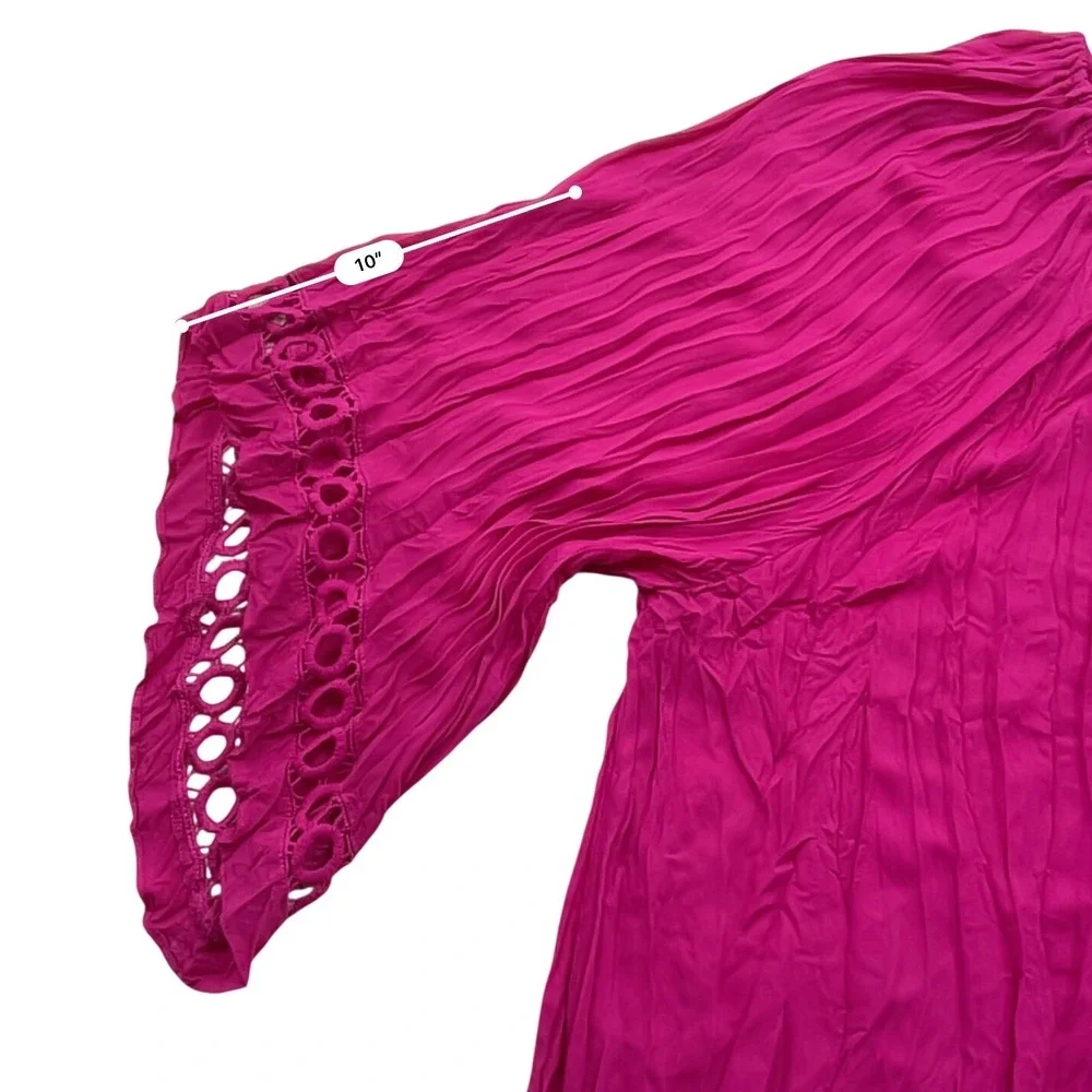 Catherines Peasant Top Womens 2X Magenta Crinkle Eyelet Lace Boho Blouse